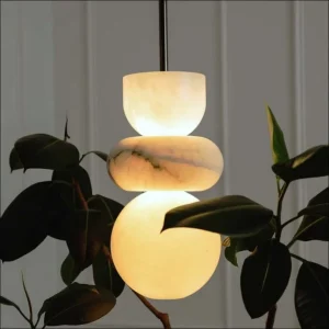 Modern Art Design Natural Alabaster LED Pendant Lamp Simple Ball Hanging for Bedroom Bathroom Vanity