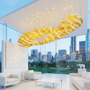 Modern Art Hand blown Glass Chandelier Custom Leaf Shape Pendant Light for Living Room Restaurant Design Lamp