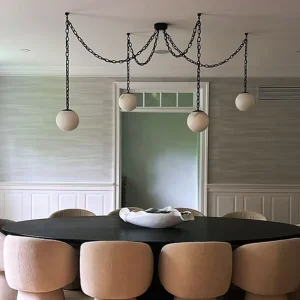 Modern Art Nordic Adjustable Height Chain Hanging Chandelier Alabaster Pendant Lamp Home Lighting