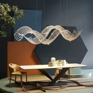 Modern Art Wave Crystal Chandelier LED Pendant Light Dining Room Living Room Hotel Lobby Long Ribbon Style Ceiling Middle