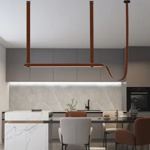 Modern Artistic Leather Belt Linear LED Chandelier Pendant Light