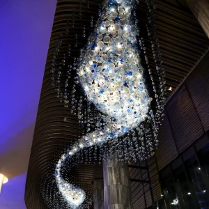 Modern Artistic Stainless Steel Ball Chandelier Wave Shape Pendant Light LED Dimmable Hotel Lobby High Ceiling Lighting