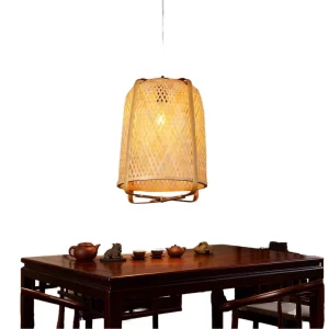 Modern Bamboo Crafts Chandelier Lamp Indoor Home Decor Anti-Glare Warm White LED Pendant Light for Restaurant Dining Room