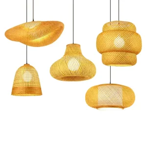 Modern Bamboo Pendant Light Wood Suspension Lantern Ceiling Light for Parlor Restaurant Bar Cafe Home Decor Lighting
