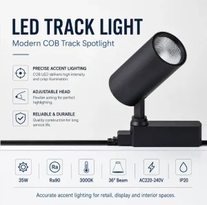Modern Black Aluminum COB LED Track Light High CRI Ra90 Driver 36 Degree Beam Angle Commercial Hotel Track Spotlight