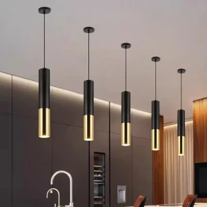 Modern Black Brass Gold Pendant Light Aluminum Tube LED Bulb for Home Kitchen Bedroom Hotel Room Lighting