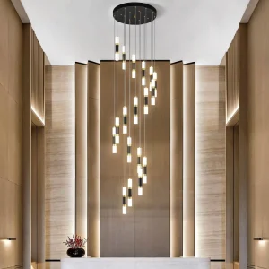 Modern Black Gold Spiral Staircase Ceiling Chandelier Indoor Hanging LED Foyer Pendant Lamp for Home