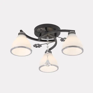 Modern Black Metal Semi-Flush Mount Ceiling Light Fixture with 3 White Bell Glass Shades for Living Room Bedroom Hallway