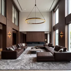 Modern Black Single Ring LED Chandelier Adjustable Pendant Light for Villa Living Room Dining Room Hotel Project OEM Custom ODM