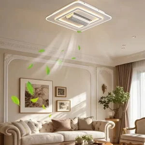Modern Bladeless Ceiling Fan Light Set with DC Motor Remote Control 6-Speed Quiet Operation Dimmable for Home & Business