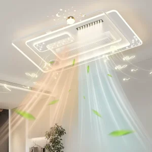 Modern Bladeless Smart LED AC Ceiling Fan Light Remote Control for Audio Home Bedroom Adjustable Warm Cool Air Fan Lamp