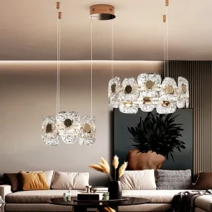 Modern Blossom Glass Chandelier Golden Brass Floral Crystal Pendant Light for Living Room Villa
