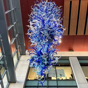 Modern Blue Hand Blown Glass Spiral Design Pendant Light