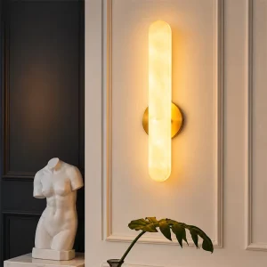 Modern Brass Alabaster LED Wall Sconce Natural Cloud Stone Indoor Wall Light for Bedroom Living Room Hallway Hotel Villa