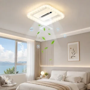 Modern Ceiling Fan with Lamp Home Bedroom Fixture Aluminum Acrylic Led Hotel Fan Light Remote Led Hotel Bedroom Fan Light