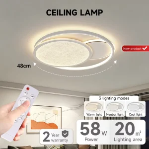 Modern Ceiling Lamp Indoor Living Room Bedroom Acrylic 58W Remote Control Dimmable Intelligent LED Ceiling Light