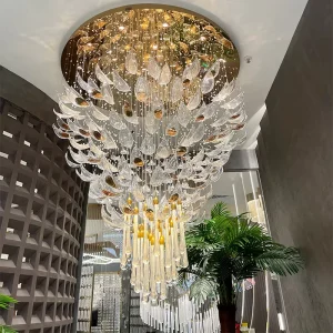 Modern Chandelier Crystal Raindrop Chandelier Duplex Attic Hanging Light Hotel Lobby Pendant Lighting Led Luxury Chandelier