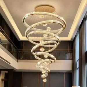 Modern Chandelier Crystal Staircase Pendant Lamp Gold Loft Lamp Luxury Villa Hotel Hall Living Room Large Home Chandelier
