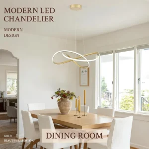 Modern Chandelier Gold D20in LED Pendant Light Fixtures for Kitchen Island Contemporary Ring Chandelier High Ceiling