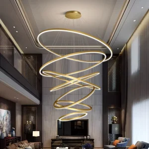 Modern Chandelier Large LED Pendant Light Fixture Luxury Acrylic Adjustable Circle High Ceiling Ring Lamp for Hotel Dining Room