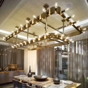Modern Chandelier for Dining Room Bedroom Gold Square Crystal Pendant Lights for Restaurant