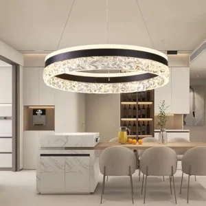 Modern Chandelier with LED Dimmable Round Chandeliers with Remote Control 3 Color Acrylic Pendant Light Fixture