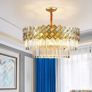 Modern Circle Design Metal Ceiling Light Pendant Lamp Gold LED Crystal Chandelier