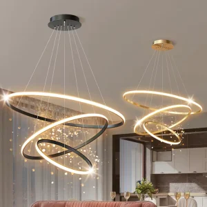 Modern Circle Hanging Pendant Light 3 Ring Acrylic Gold Luxury Round LED Chandelier