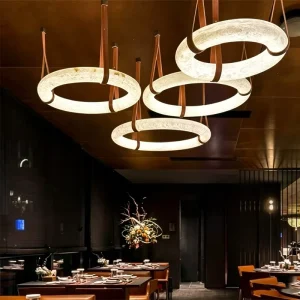 Modern Circular Natural Alabaster Chandelier Pendant Light for Hospitality Hotel Lobby Projects