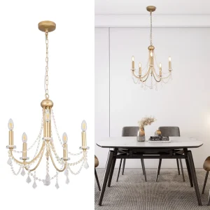 Modern Classic Hanging Adjustable Height Crystal Chandelier Long Shape Gold Pendant Light