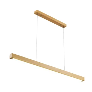 Modern Classic Steel Suspension Linear Light American Simple Dining Room LED Beech Wood Linear Pendant Light