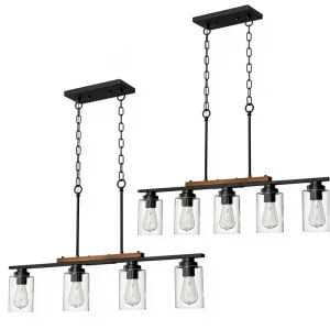 Modern Clear Glass Dining Room Light Fixture American Classic Black 5 Light Glass Pendant Light for Kitchen Island