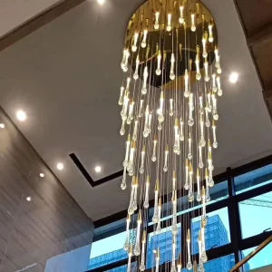 Modern Clear Glass Pendant Lights Long Decorative Blown Chandelier for High Ceilings for Hotel Use