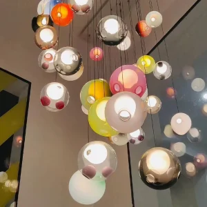 Modern Color Glass Small E26 LED Chandelier Adjustable Height Customizable Hanging Pendant Light for Restaurant Villa Living