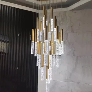 Modern Contemporary Villa Long Stairwell LED Hanging Spiral Gold Pendant Cristal Lighting Chandelier