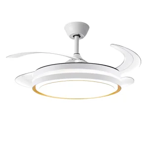 Modern Copper Motor Home Office Living Room Decoration Fan Lamp Remote Control LED Retractable Ceiling Fan with Light