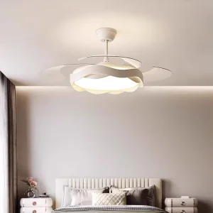 Modern Cream Style Silent High Airflow Invisible Ceiling Fan LED Full Spectrum Eye protective DC Motor 6 Speed Chandelier