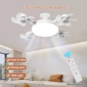 Modern Creative Low Floor Motor 50 60W Plastic Ceiling Lamp with Remote Control Quiet Ceiling Fan LED Lights Bathroom Home Decor