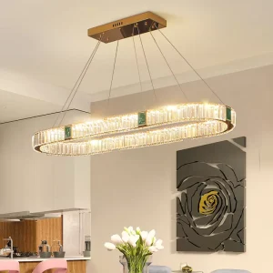 Modern Crystal Adjustable Height Middle Size Pendant Light for Dining Room Oval Hanging Luxury Chandelier with LED