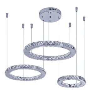 Modern Crystal Chandelier 3 Rings LED Parallel Mounting Pendant Lighting Fixture for Living Room