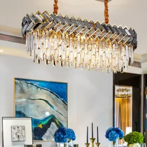 Modern Crystal Chandelier Gold Stainless Steel Frame Linear Pendant Light for Dining Room Hotel Lobby Interior Lighting