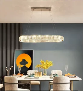 Modern Crystal Chandeliers for Living Room LED Pendant Light for Dining Room Ring Handing Light Fixture for Bedroom Foyer Silver