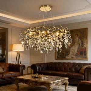Modern Crystal Chandeliers with Adjustable Height Ceiling Pendant Lights for Bedroom Dining Room Living Room