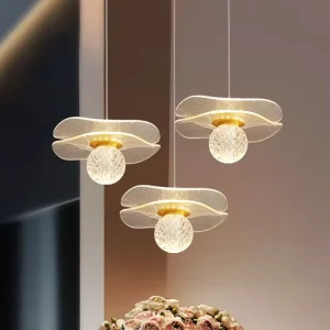 Modern Crystal Hanging Lamp Lotus Leaf Style LED Chandeliers Pendant Lights for Home Kitchen Island