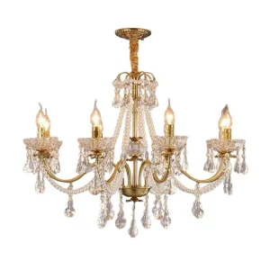 Modern Crystal Pendant Lamp Hanging Adjustable Height Dimmable LED Luxury Chandelier for Living Room