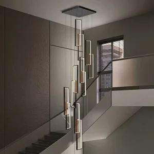 Modern Custom Acrylic Square LED Long Pendant Light for Hotel Villa High Ceilings Staircases Large Hanging Lighting