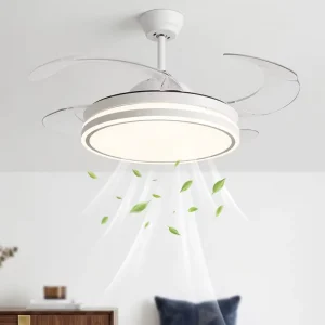 Modern DC Motor Indoor Fan Light 42 48inch Dimmable Iron Retractable LED Ceiling Fans with Remote Control 6 Speed Low Noise
