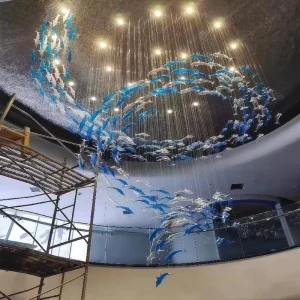 Modern Decorative Villa Hotel Lobby Ceiling Glass Fish Shaped Chandelier Pendant Light