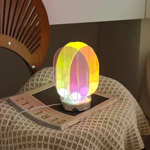 Modern Design Art Indoor Table Lamp Colorful Transparent Acrylic Laser Plate Geometric Lights Eco Friendly DC Power Supply
