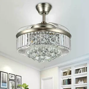 Modern Design DC AC Motor Decorative Light Remote Control LED Retractable Foldable Ceiling Fan Light for Living Room Dimmable